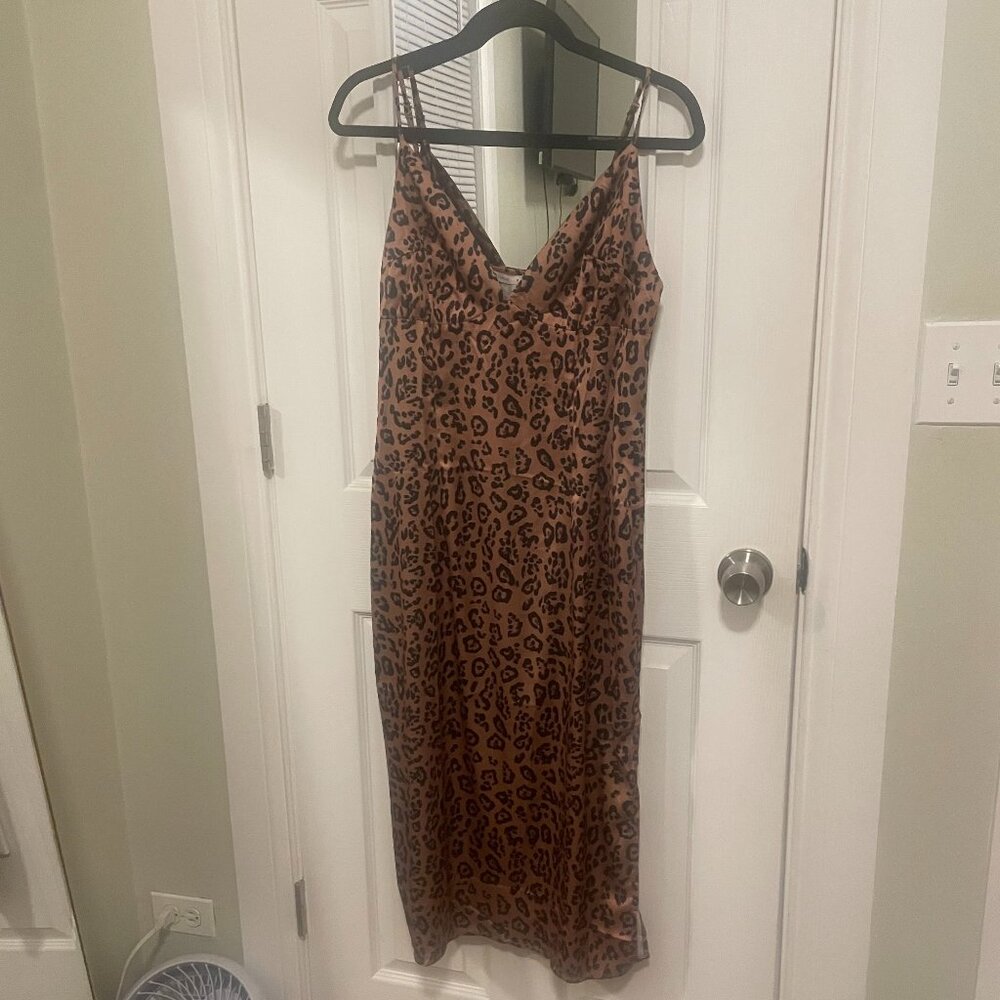 Leopard Print Satin Midi Dress